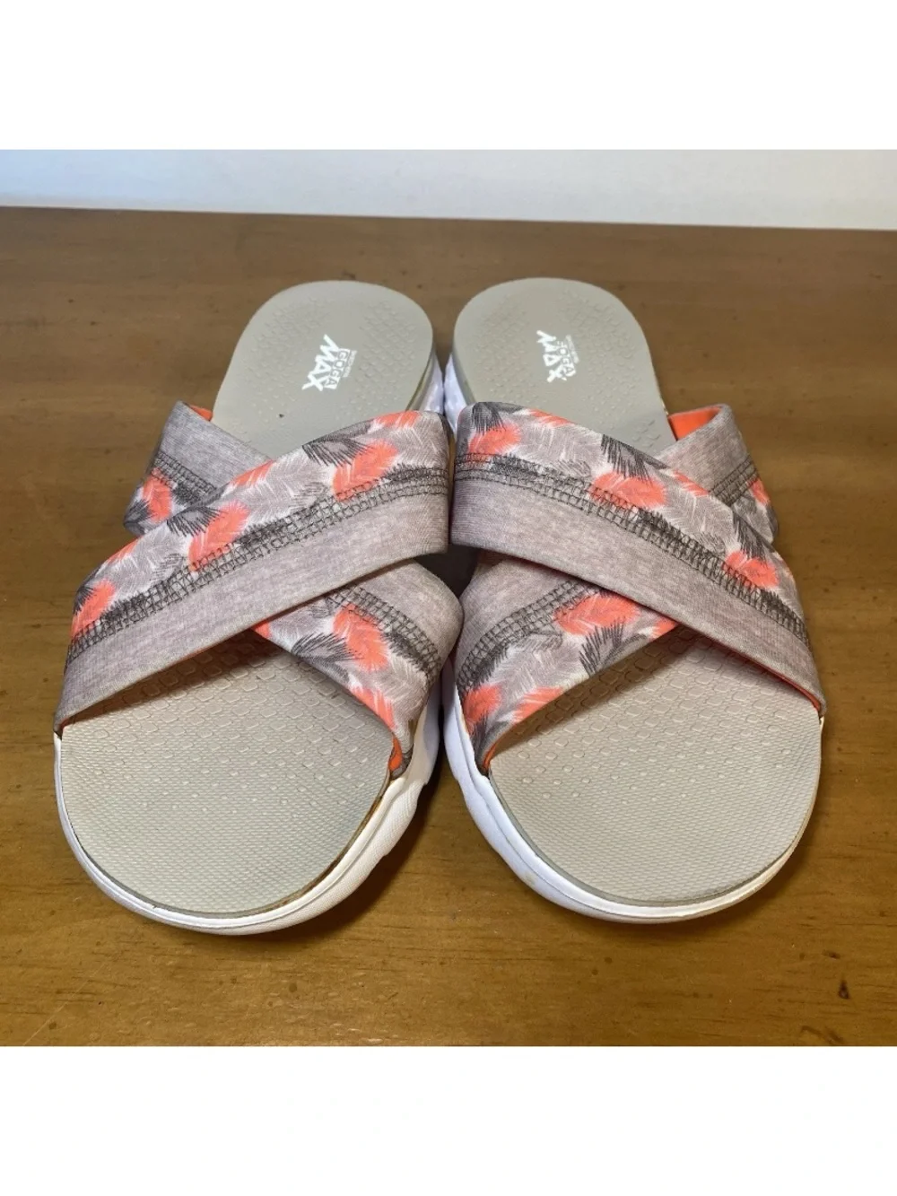 Skechers Women’s 8 On The Go 400 Tropical Cross-Over Grey Orange Sandals Slides